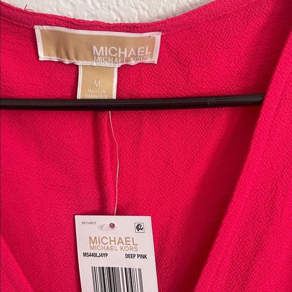 Michael Kors Vibrant Pink V-Neck Blouse - Picture 2 of 4